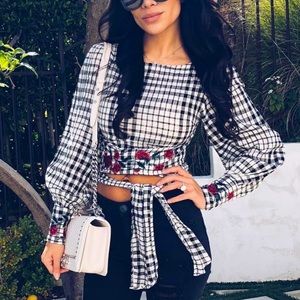 Revolve women’s Tularosa long sleeve checkered plaid print floral size xxs small